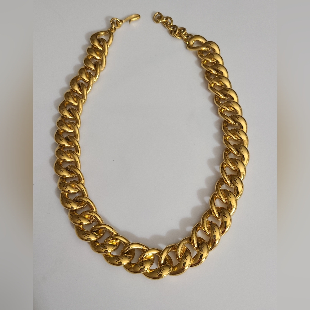 Vintage monet Big curb chain chunky necklace estate vtg gold links euc 80's